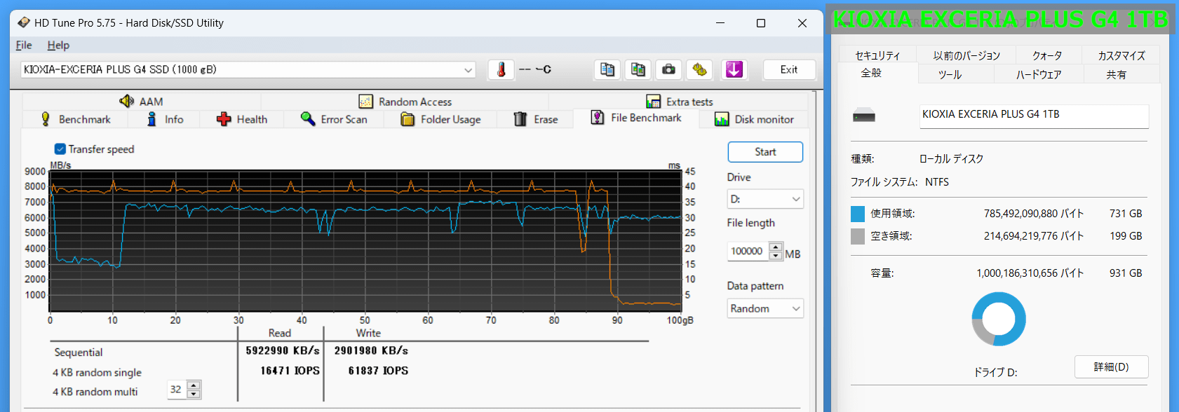 KIOXIA EXCERIA PLUS G4 1TB_SLC-Cache_200GB-Free