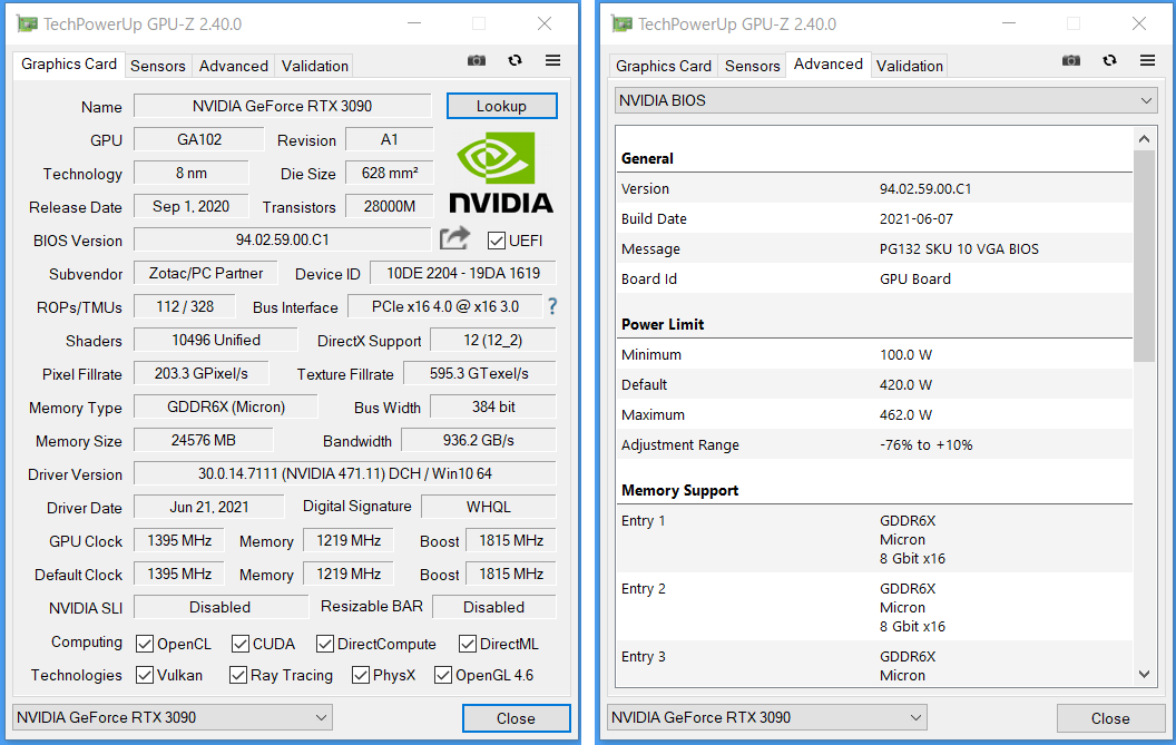 ZOTAC GAMING GeForce RTX 3090 AMP Extreme Holo_GPU-Z_Quiet