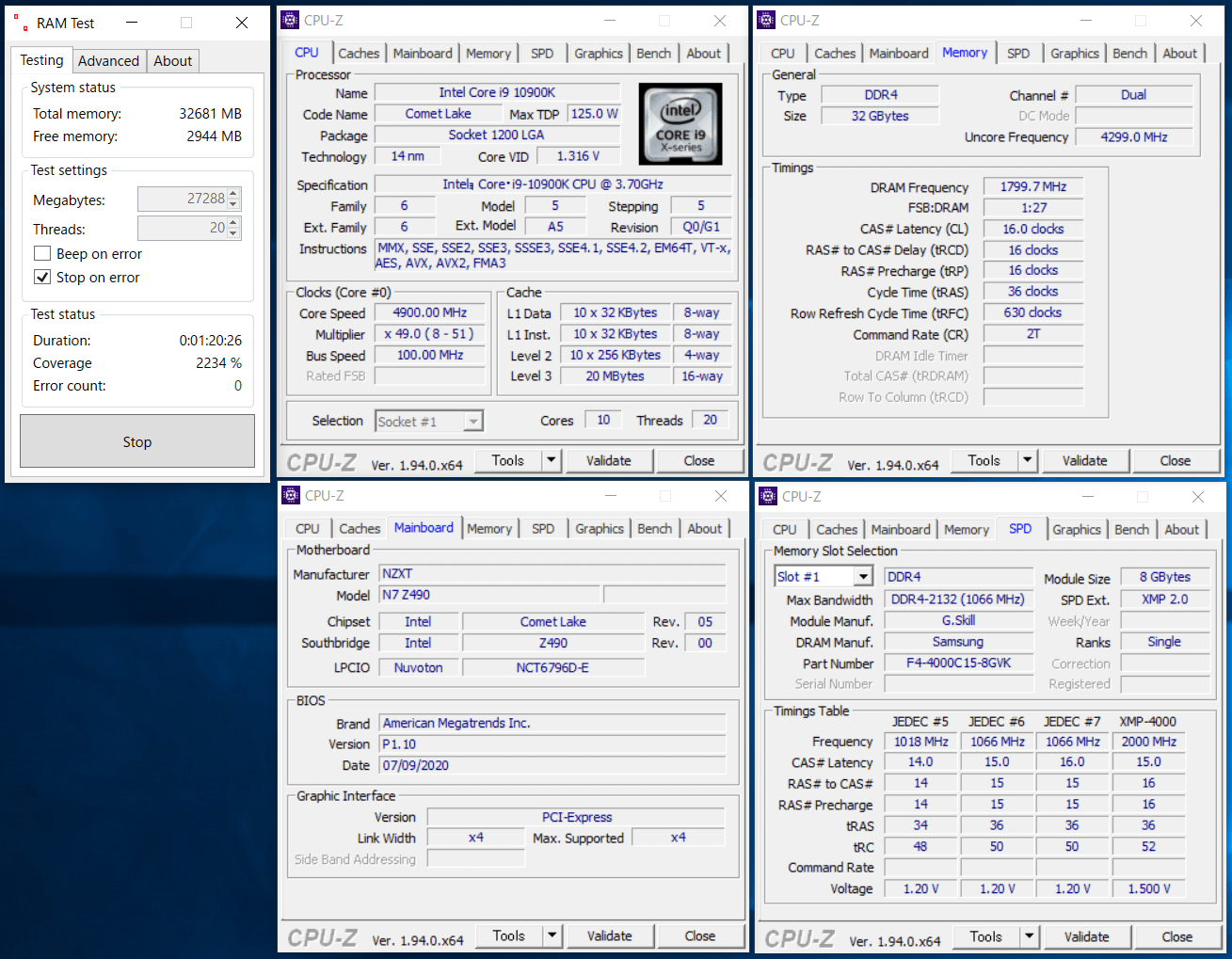 NZXT N7 Z490_OC Test_RAM Test