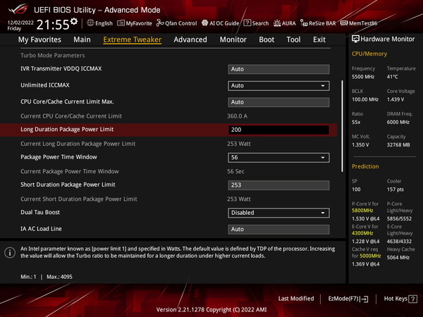 Intel Core i9 13900K_PL-200W_BIOS