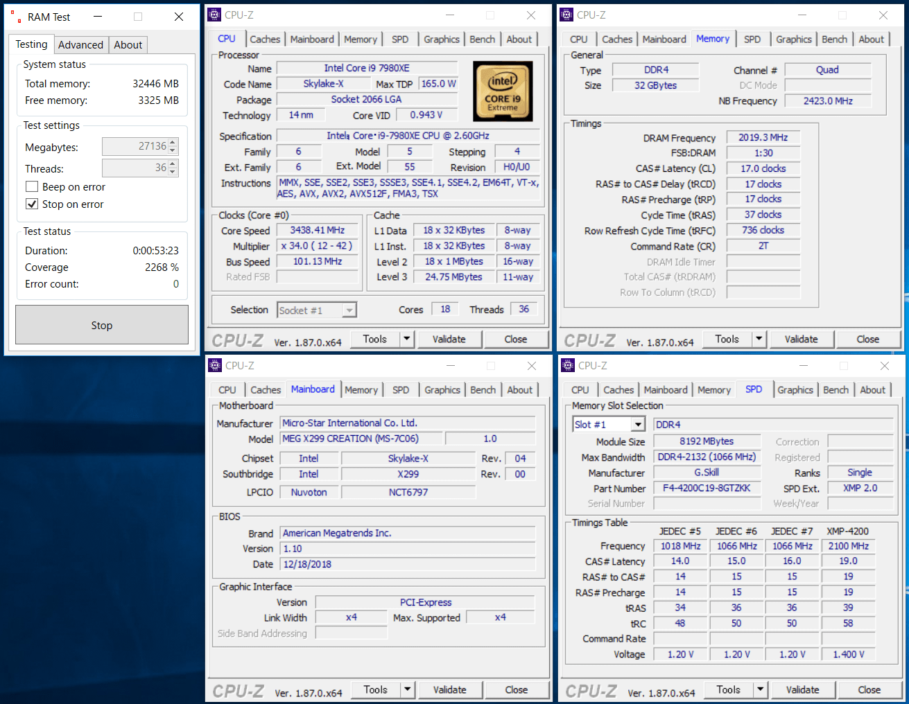 MSI MEG X299 CREATION_7980X_OC test_Rumtest