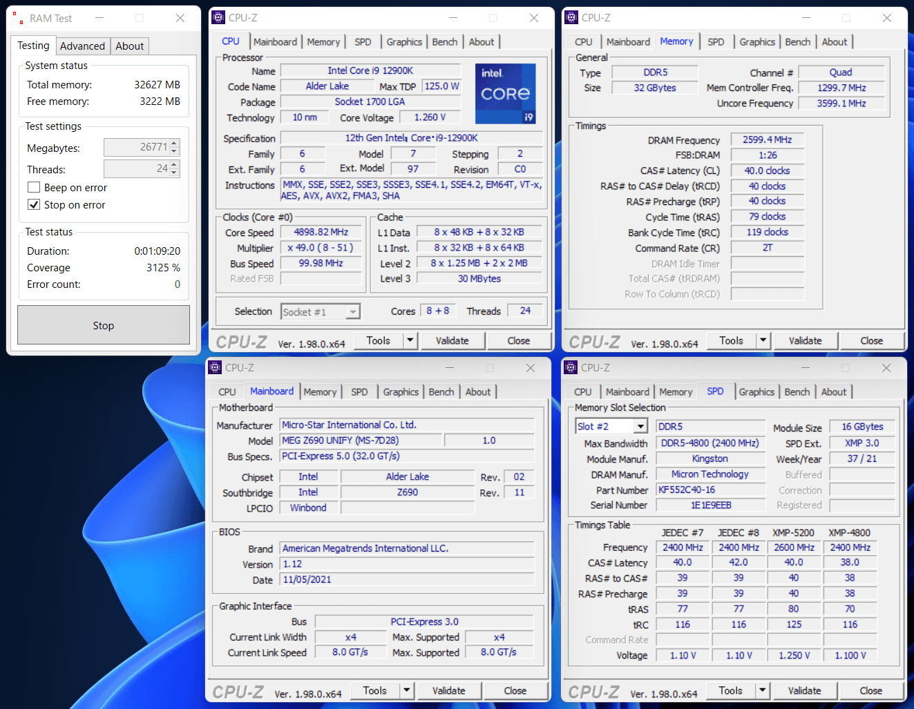 Kingston FURY Beast DDR5_MSI MZ690U_12900K_5200_C40