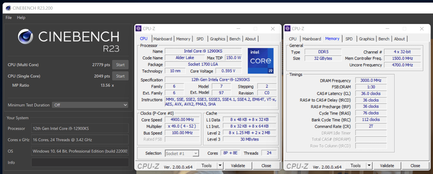 Intel Core i9 12900KS(=12900K)_Cinebench R23