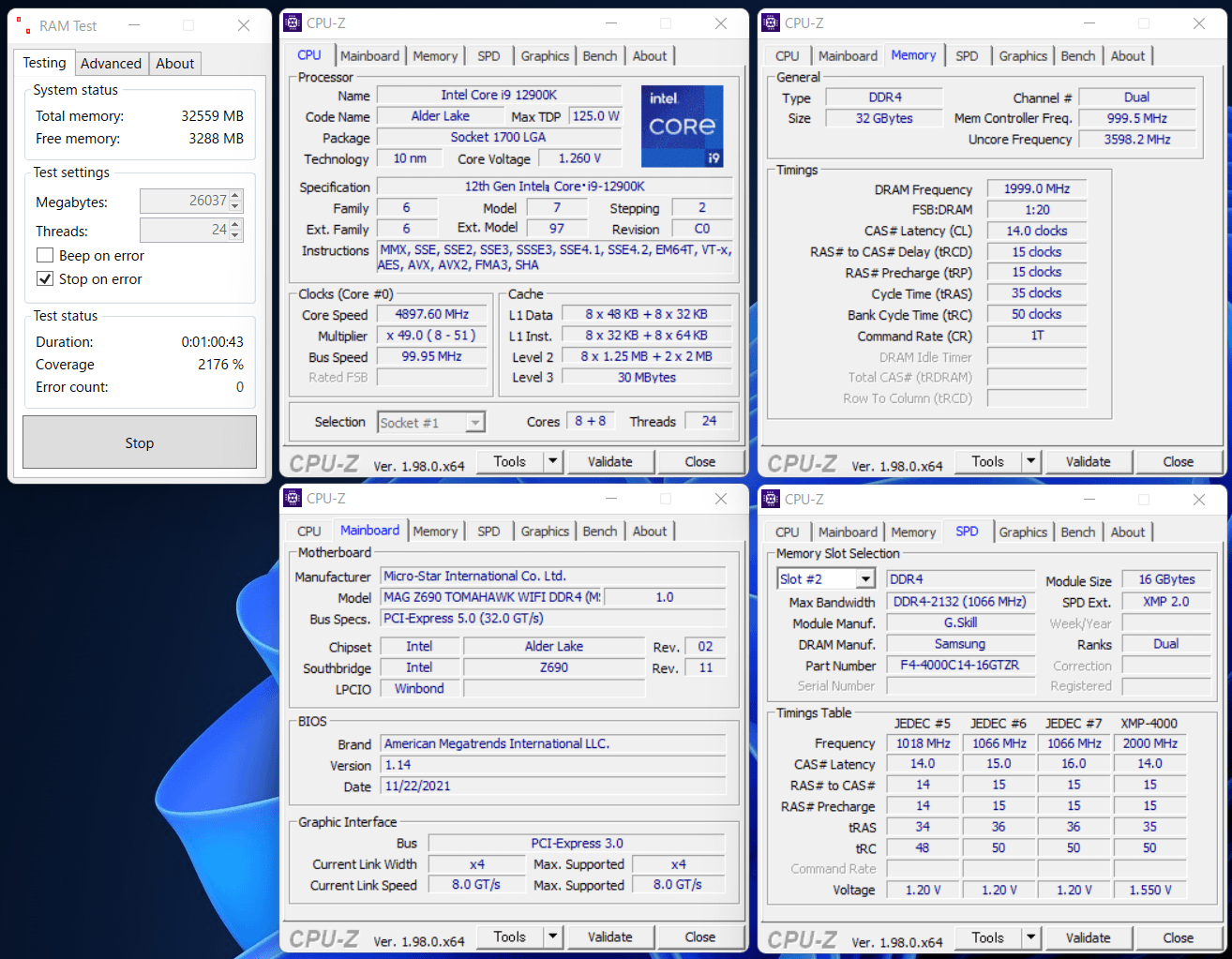 MSI MAG Z690 TOMAHAWK WIFI DDR4_12900K_DDR4_4000_C14_G2