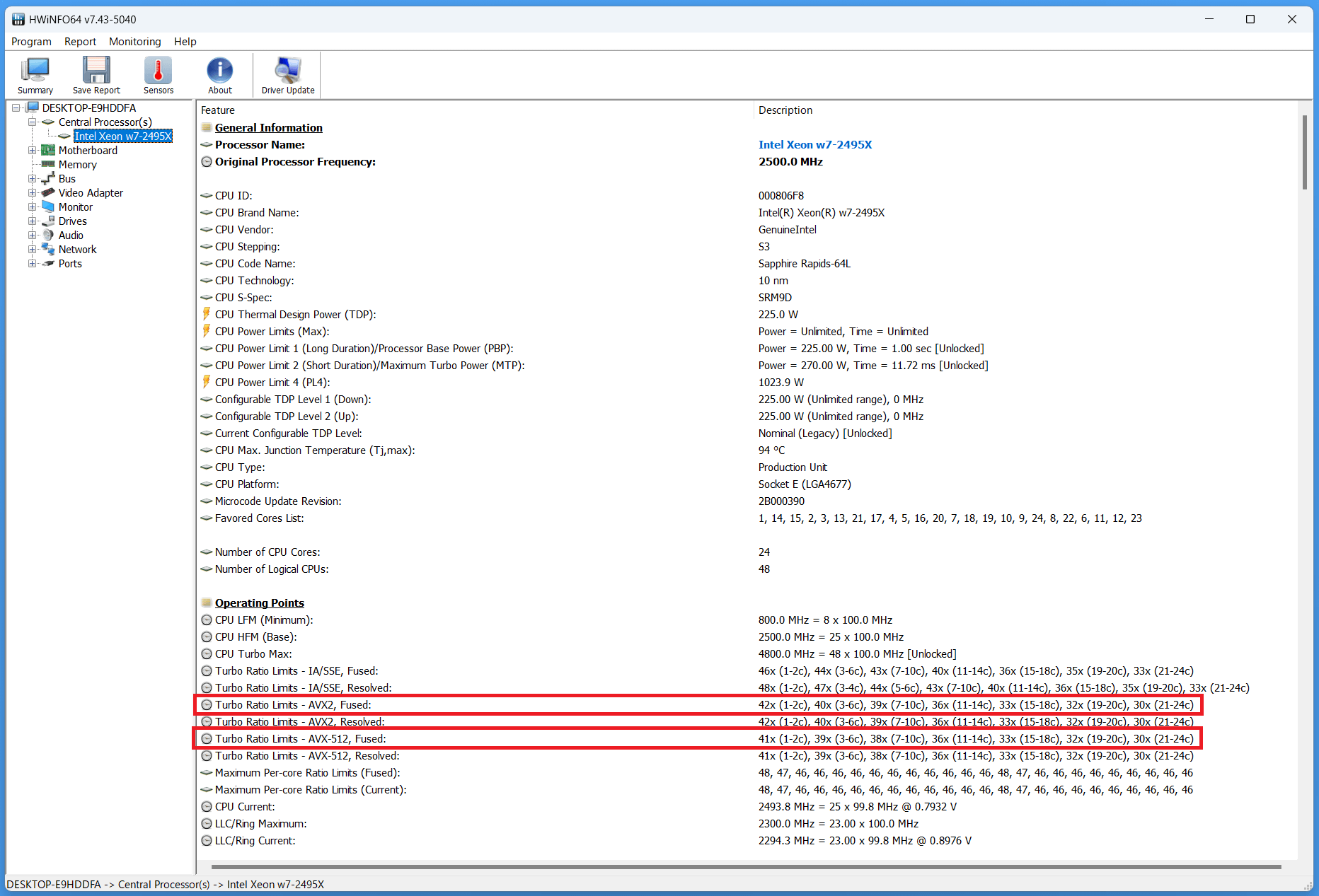 Intel Xeon w7-2495X_HWiNFO