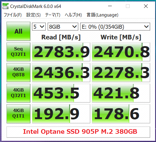 Intel Optane SSD 905P M.2 380GB_CDM