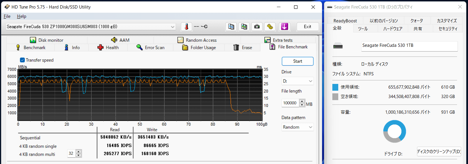 Seagate FireCuda 530 1TB_SLC_300GB Free