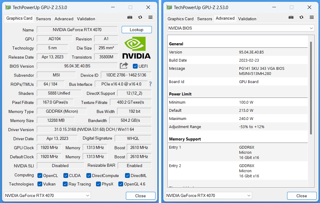 MSI GeForce RTX 4070 GAMING X TRIO 12G_GPU-Z