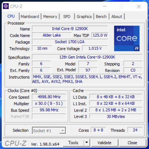 Intel Core i9 12900K_CPU-Z