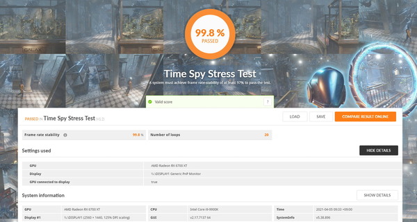 Radeon RX 6700 XT Reference_TimeSpy Stress Test