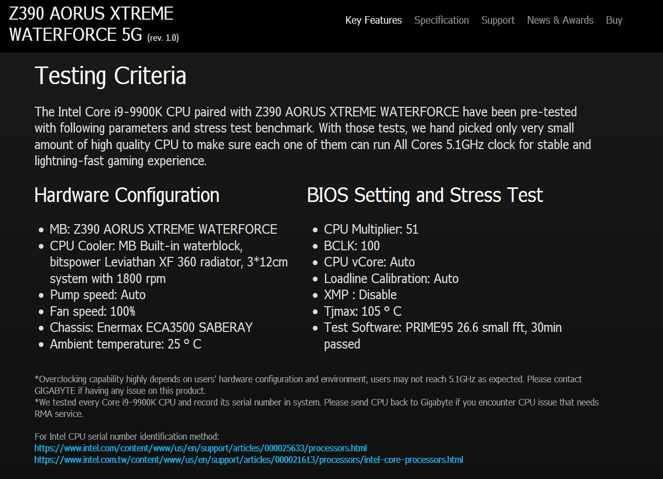 GIGABYTE Z390 AORUS XTREME WATERFORCE 5G_9900K-Binned