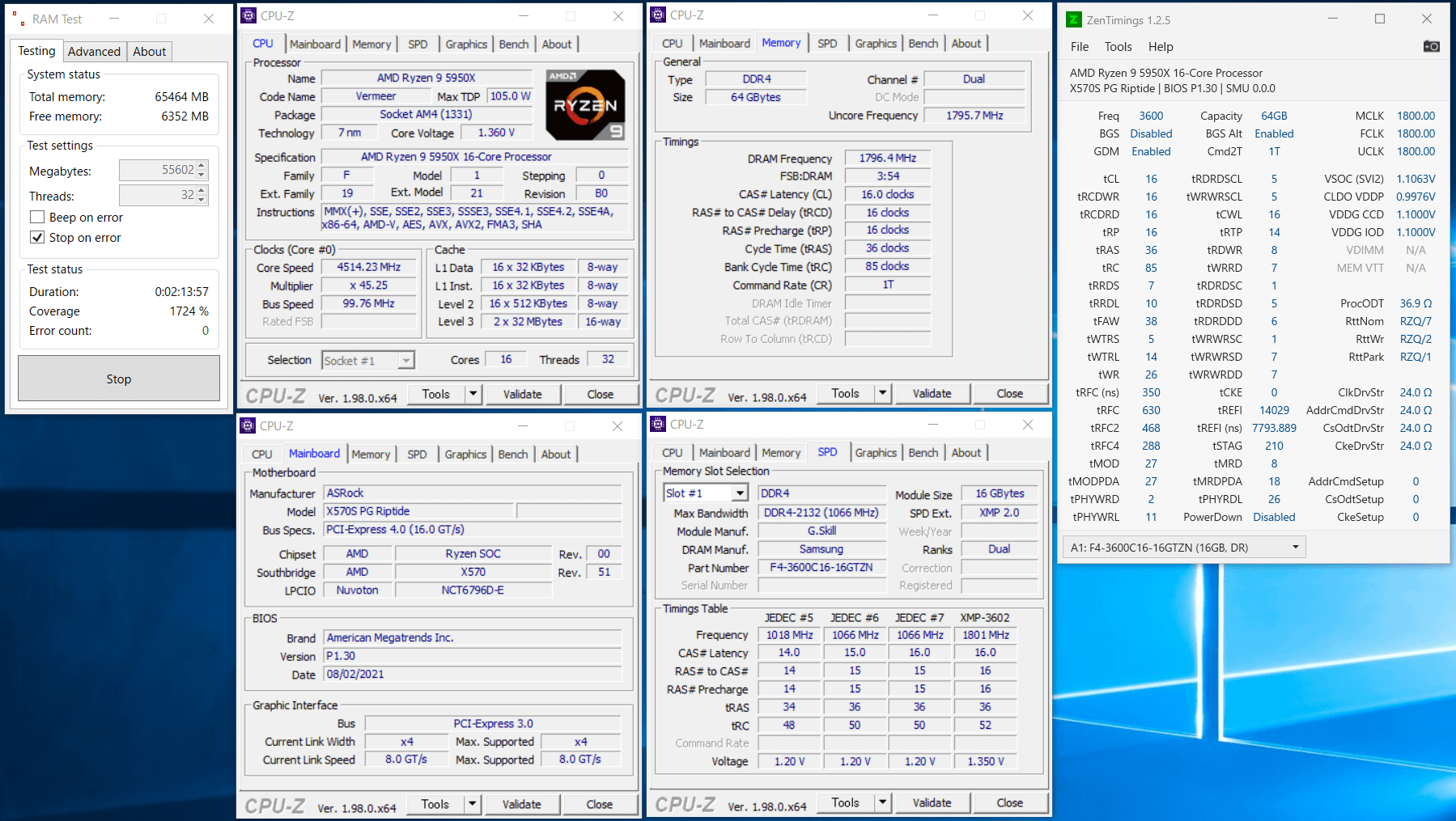ASRock X570S PG Riptide_5950X_3600MHz_C16_ramtest