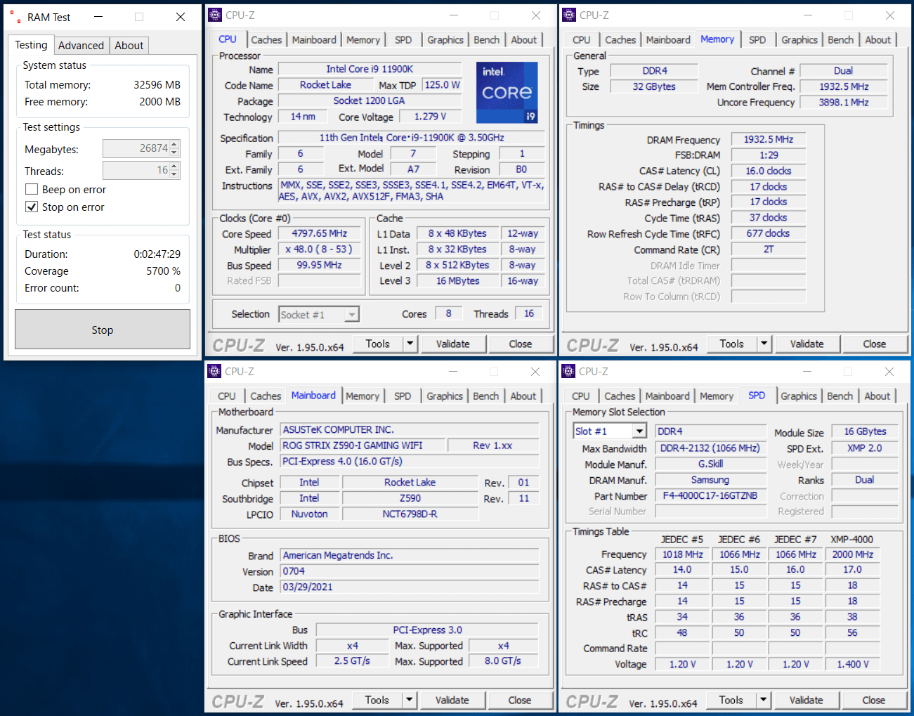 ASUS ROG STRIX Z590-I GAMING WIFI_11900K_memtest_3866_c16_g1