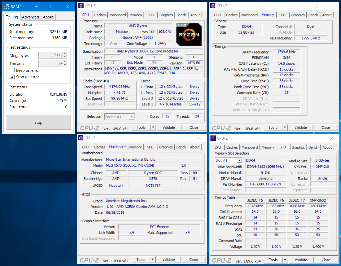 F4-3600C14Q-32GTZN_MSI MEG X570 GODLIK_RAM Test