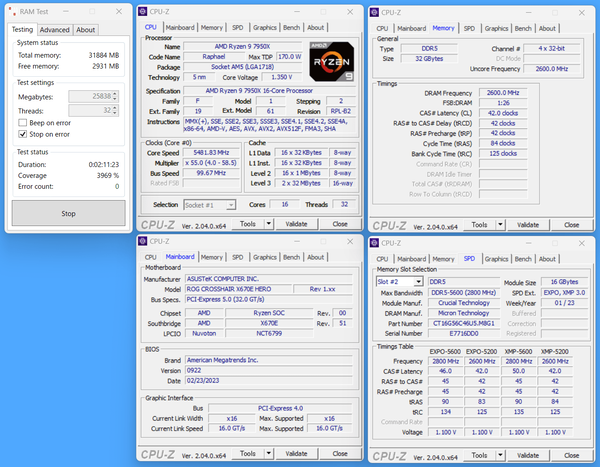 Crucial CT2K16G48C40U5_7950X_16Gx4_5200C42_RT