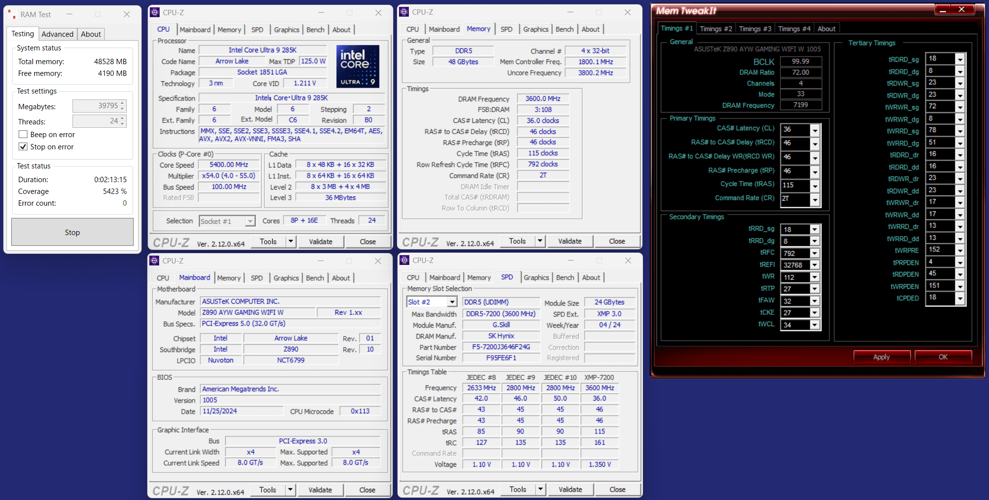 ASUS Z890 AYW GAMING WIFI W_GTZ_24GBx2_7200-C36_RT
