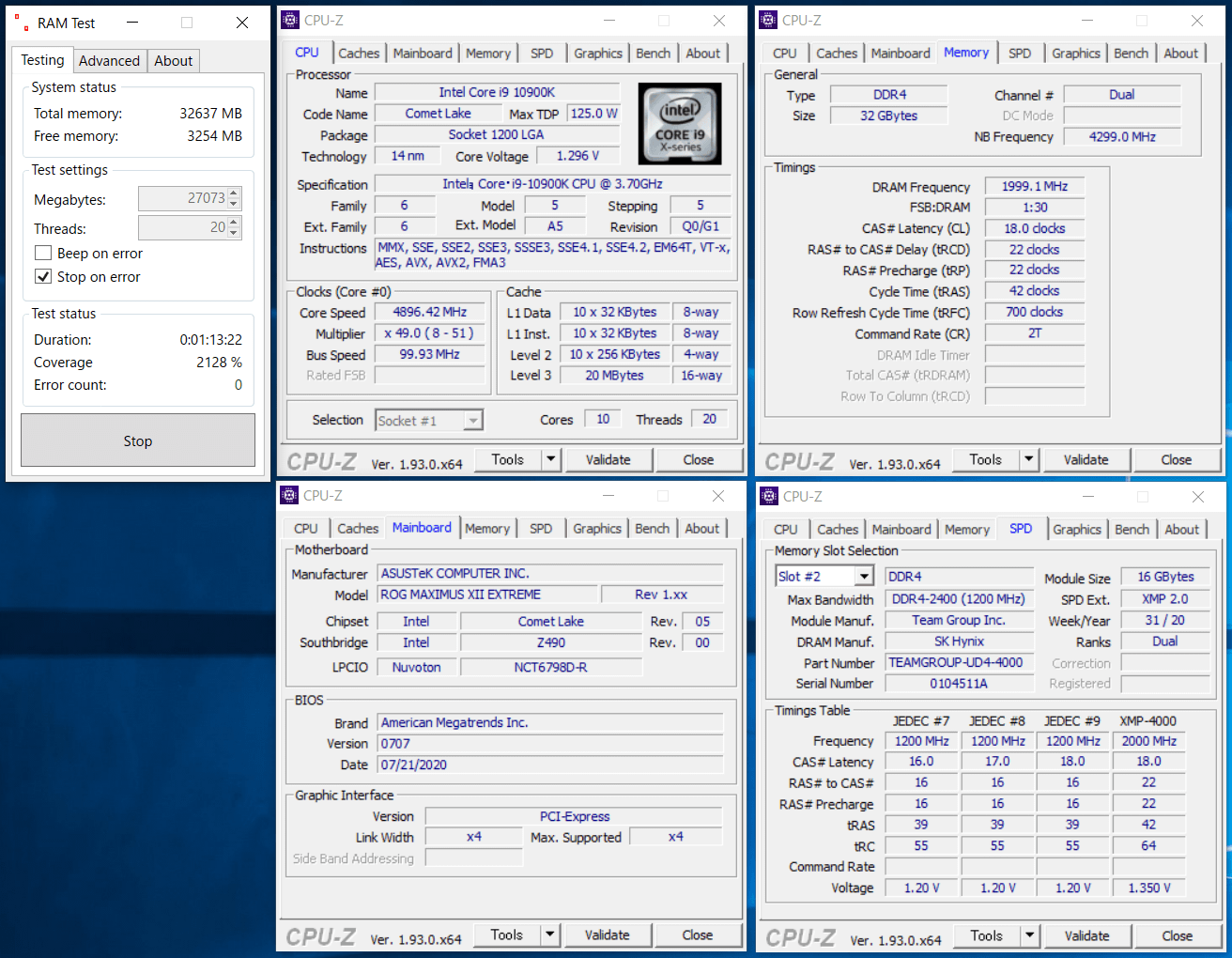 Team T-FORCE Dark Zα TDZAD432G4000HC18JDC01-AM_Z490_ramtest