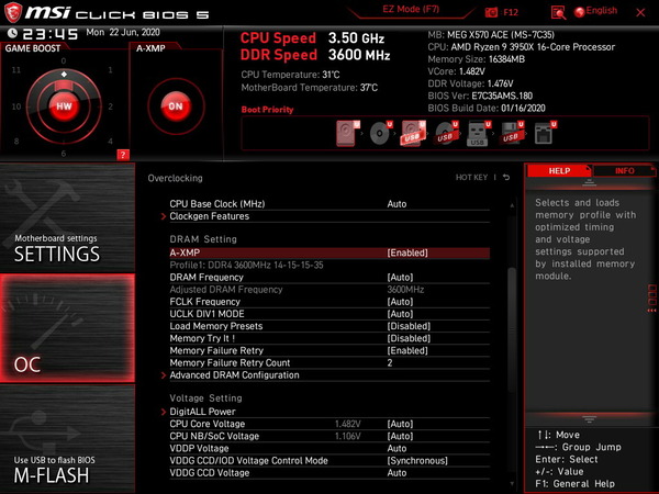 Team T-FORCE Xtreem ARGB DDR4 TF10D416G3600HC14CDC01_X570_BIOS