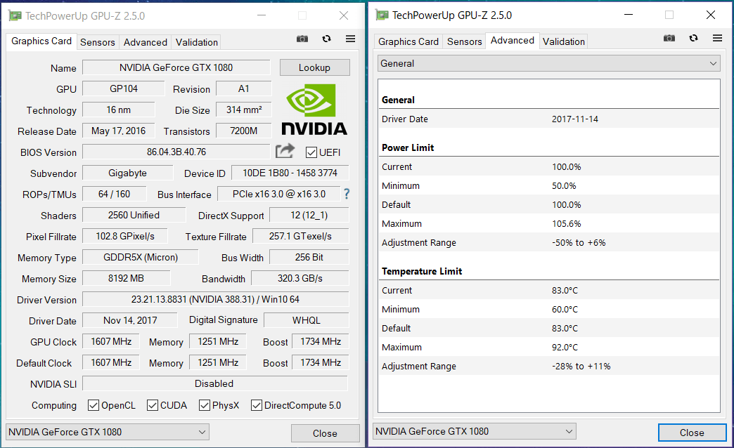 GIGABYTE GeForce GTX 1080 Mini ITX 8G_GPU-Z (1)