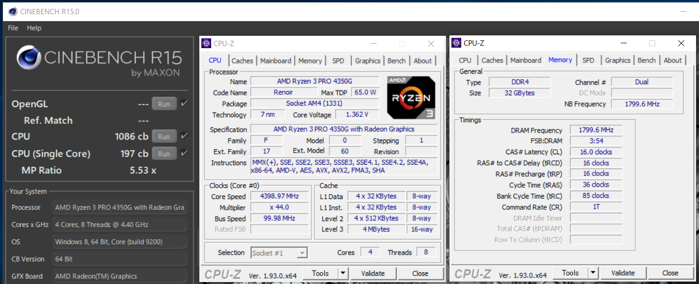 AMD Ryzen 3 PRO 4350G_Cinebench R15_OC