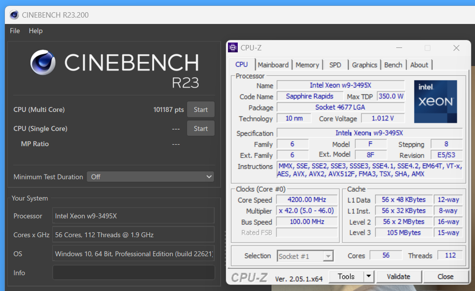 Intel Xeon w9-3495X_Cinebench R23_100K