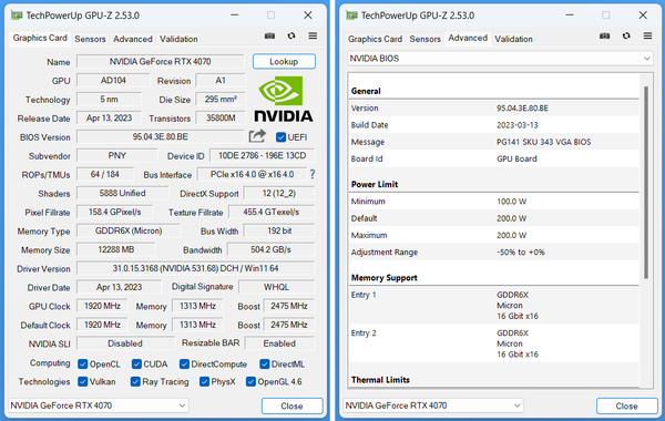 PNY GeForce RTX 4070 12GB VERTO Dual Fan_GPU-Z