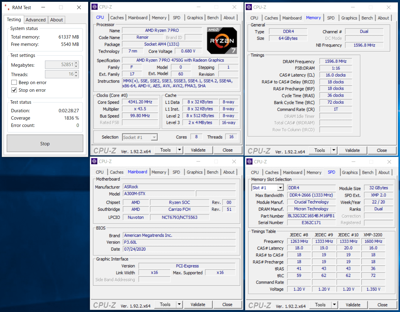 AMD Ryzen 7 PRO 4750G_Deskmini A300_ramtest_CB