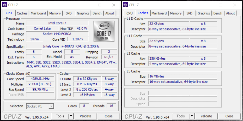 MSI GS66 Stealth_Core i7 10870H_CPU-Z