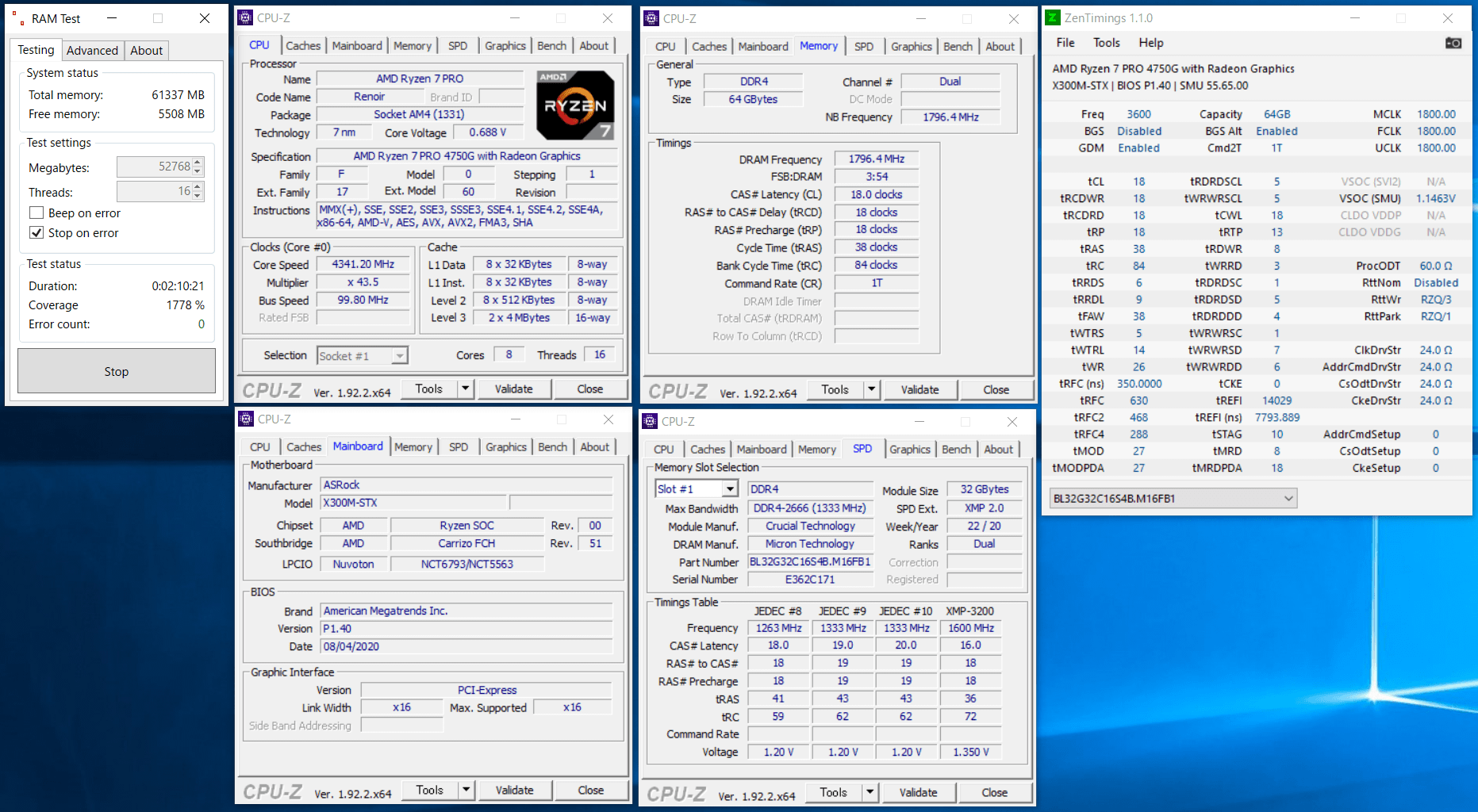 ASRock DeskMini X300_Ramtest_Ballistix BL2K32G32C16S4B
