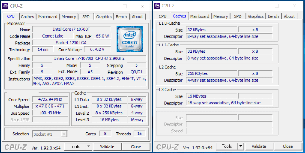 Intel Core i7 10700F_CPU-Z