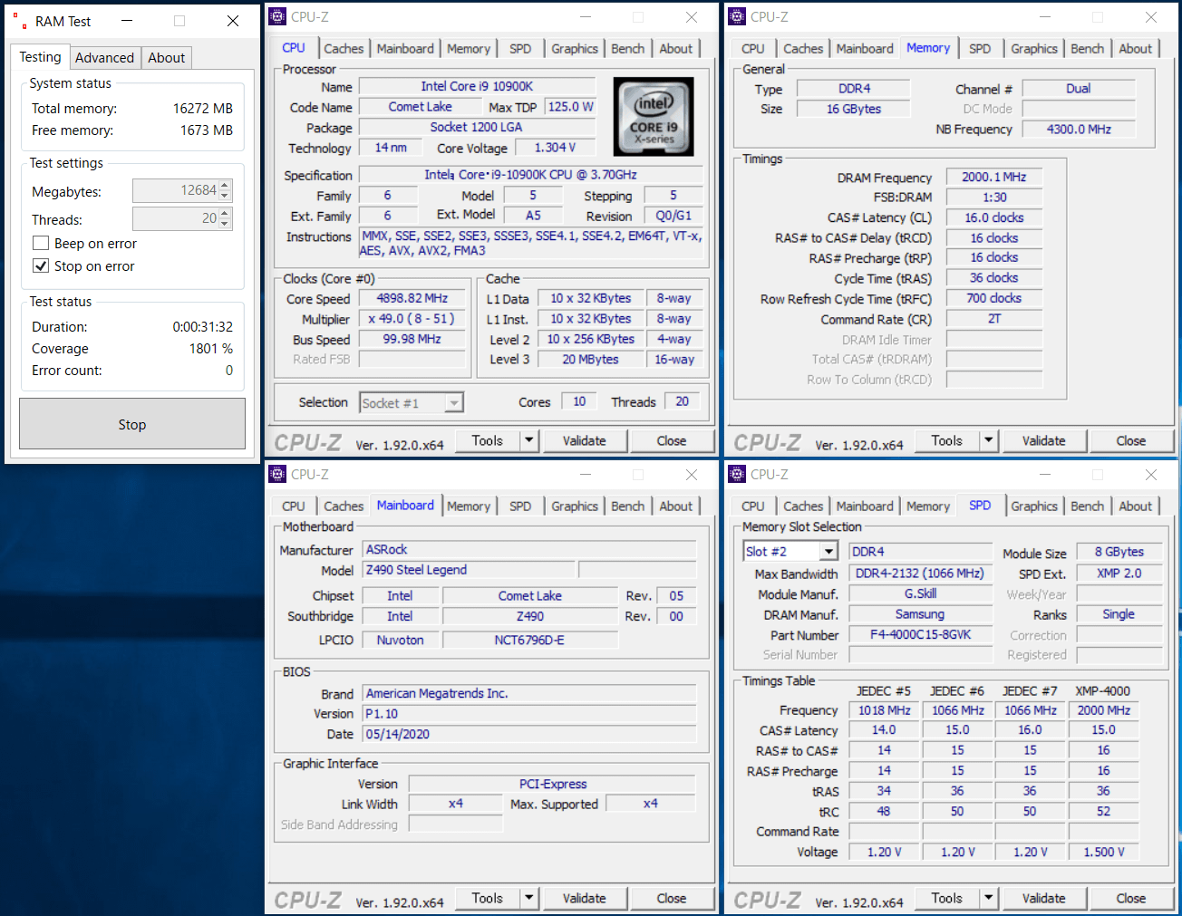 ASRock Z490 Steel Legend_Mem-OC_8x2_4000MHz_CL16
