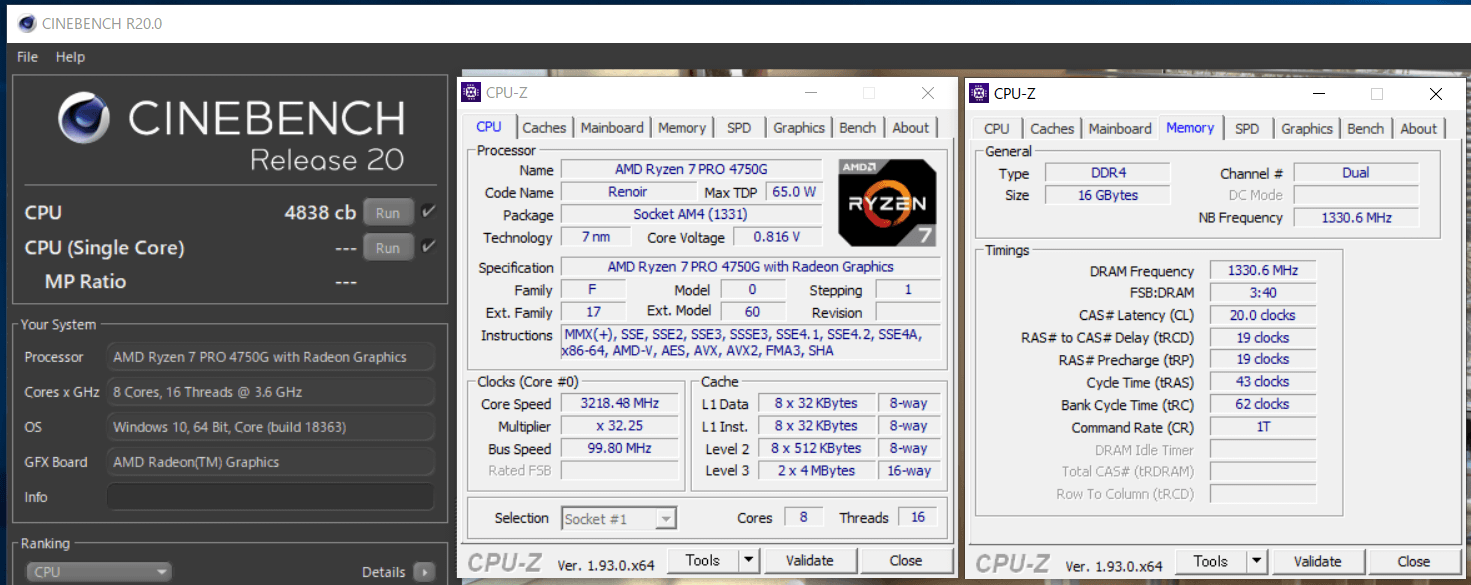 AMD Ryzen 7 PRO 4750G_Cinebench R20_mem2666