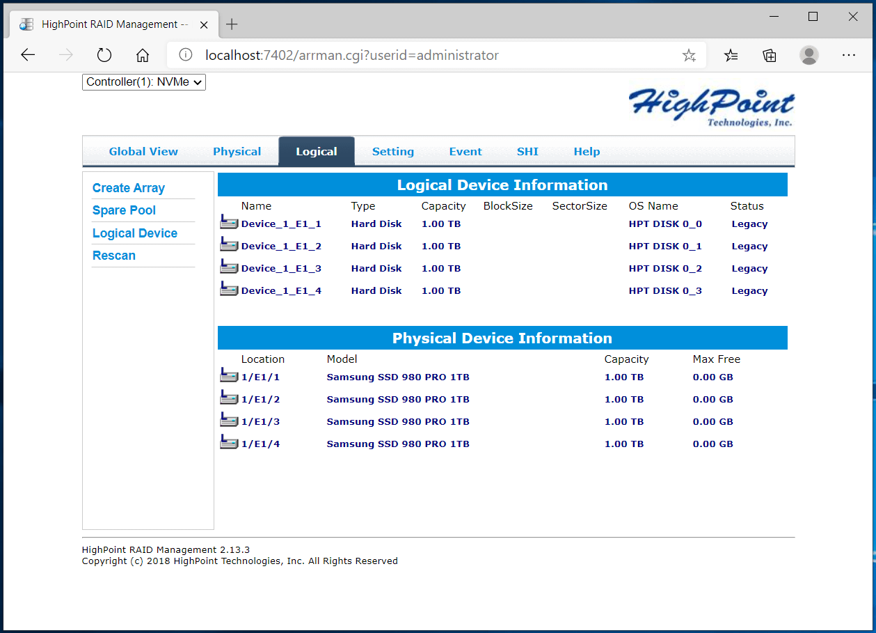 HighPoint NVMe RAID Manager_3