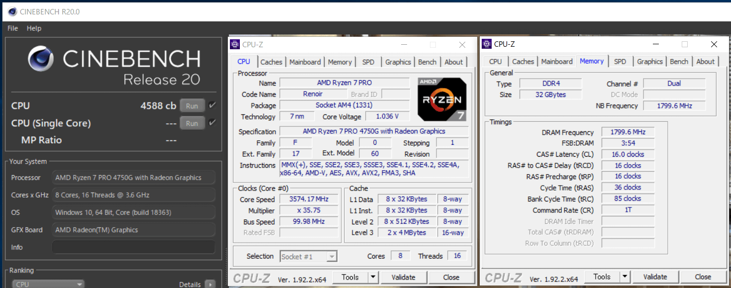 AMD Ryzen 7 PRO 4750G_Cinebench R20_TDP45W