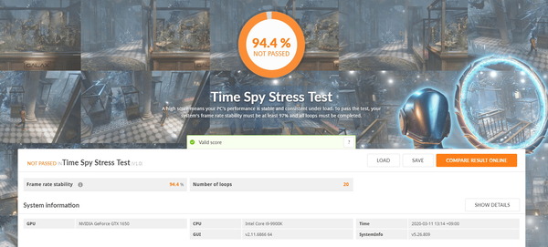 Palit GeForce GTX 1650 KalmX_TimeSpy Stress Test