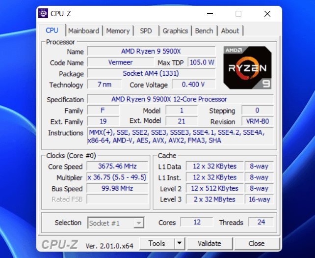 AMD Ryzen 9 5900X_CPU-Z