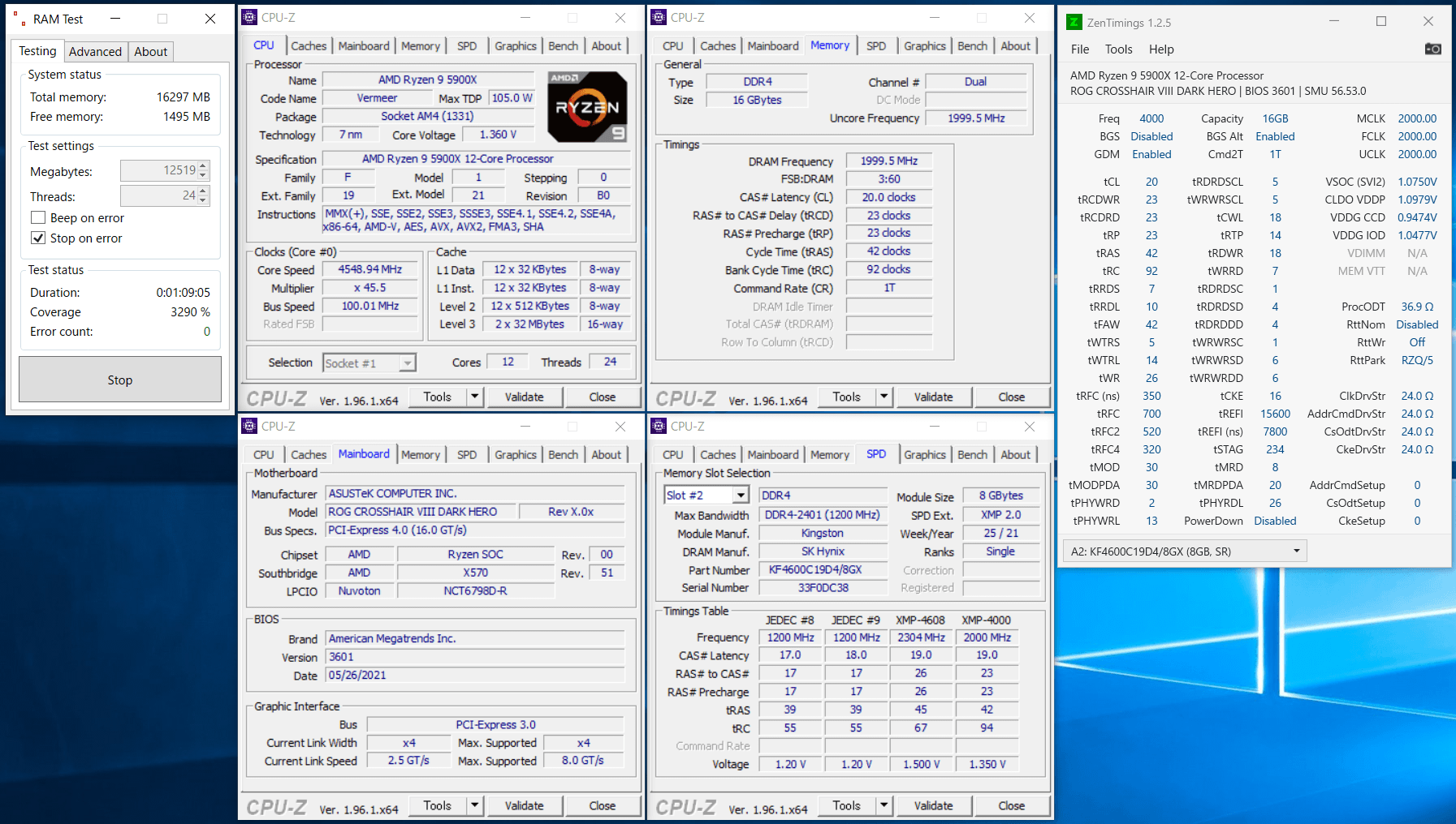 Kingston FURY Renegade DDR4 RGB_4000MHz-C20_X570_ramtest