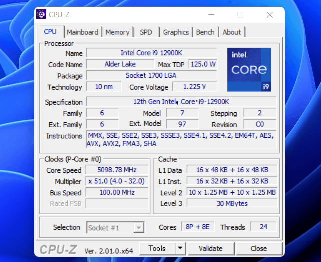 Intel Core i9 12900K_CPU-Z