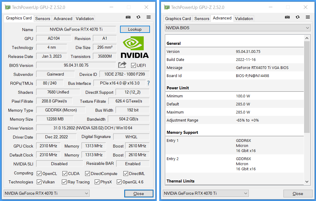 GAINWARD GeForce RTX 4070 Ti Phoenix_GPU-Z