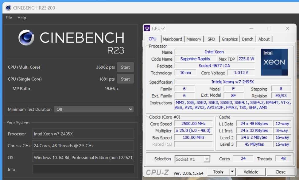 Intel Xeon w7-2495X_Cinebench R23