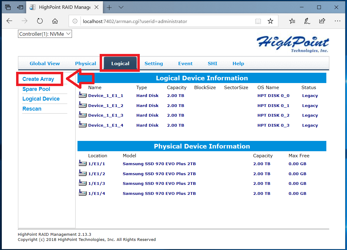 HighPoint NVMe RAID Manager_3