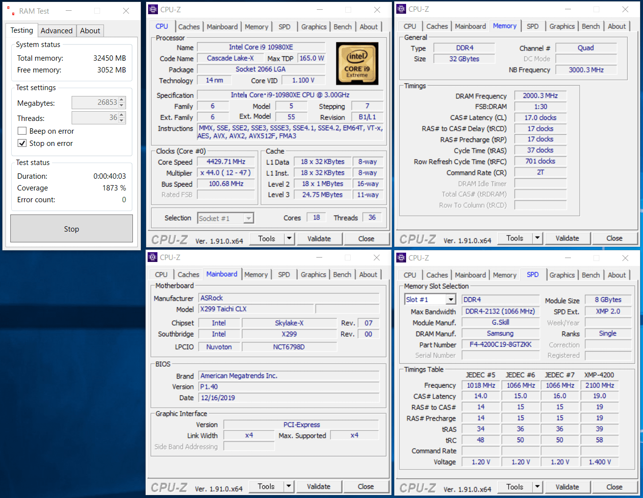 ASRock X299 Taichi CLX_OC Test_Ramtest