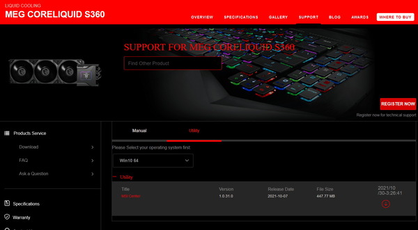 MSI MEG CORELIQUID S360_support