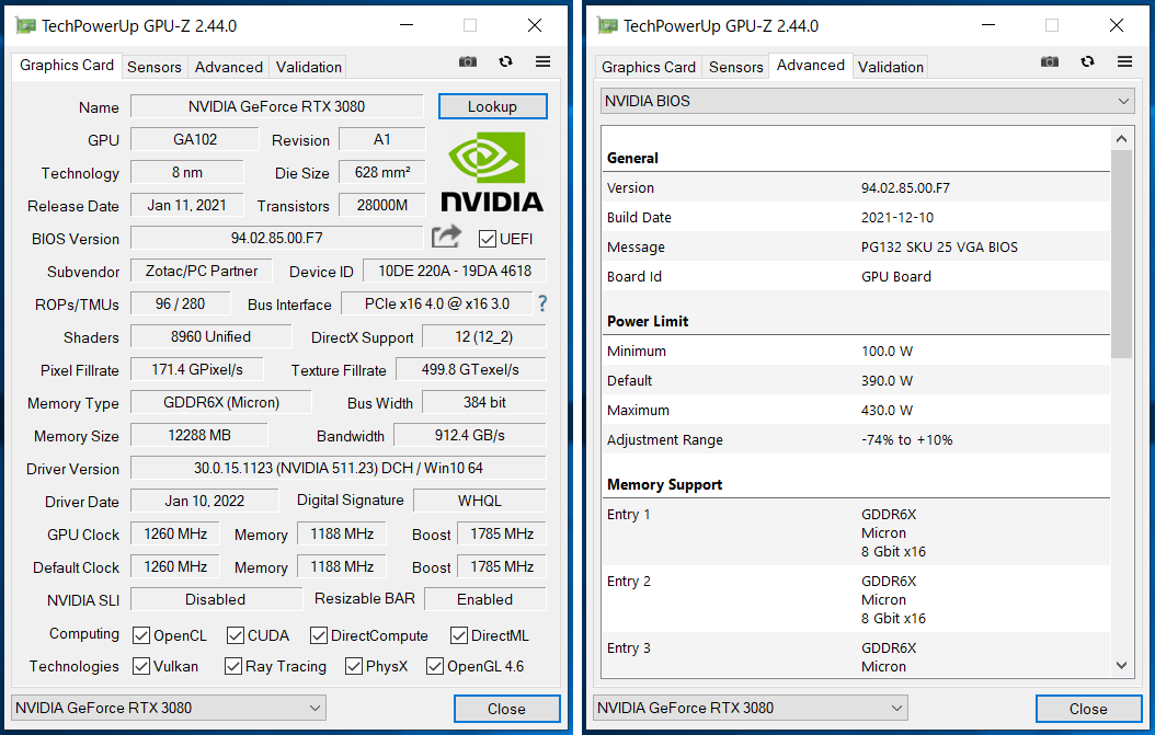 ZOTAC GAMING GeForce RTX 3080 AMP Extreme Holo LHR 12GB_GPU-Z