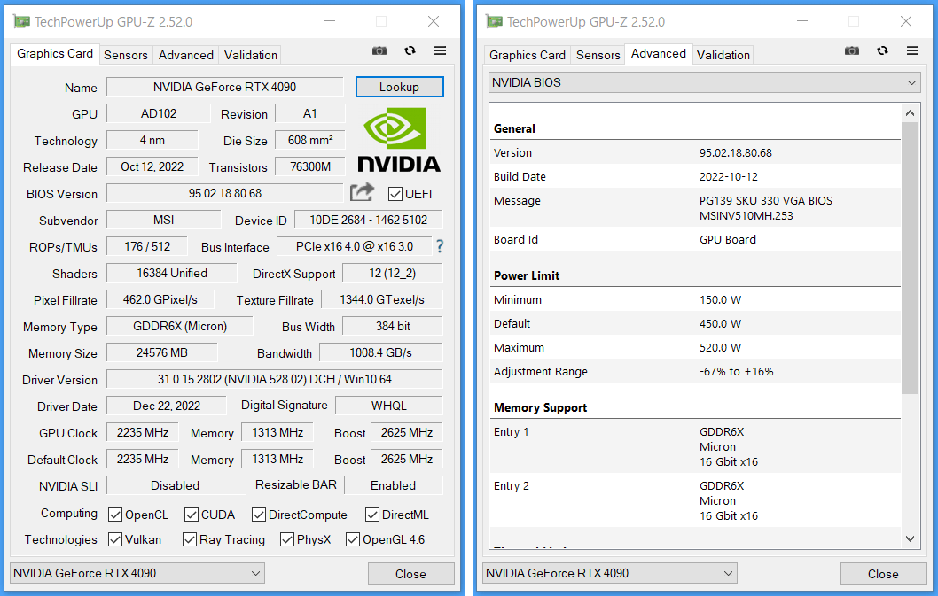 MSI GeForce RTX 4090 SUPRIM X 24G_GPU-Z_SM