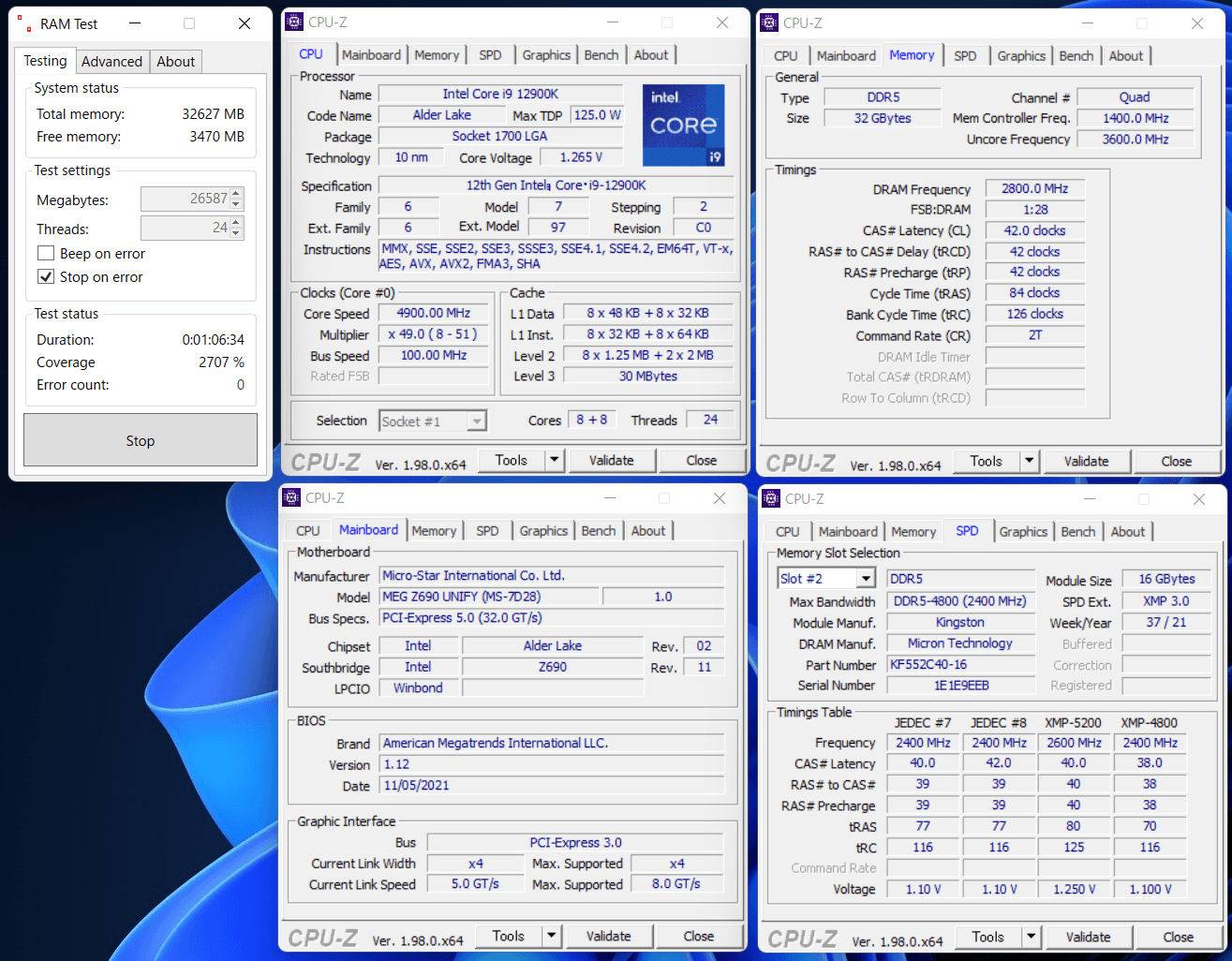 Kingston FURY Beast DDR5_MSI MZ690U_12900K_5600_C42