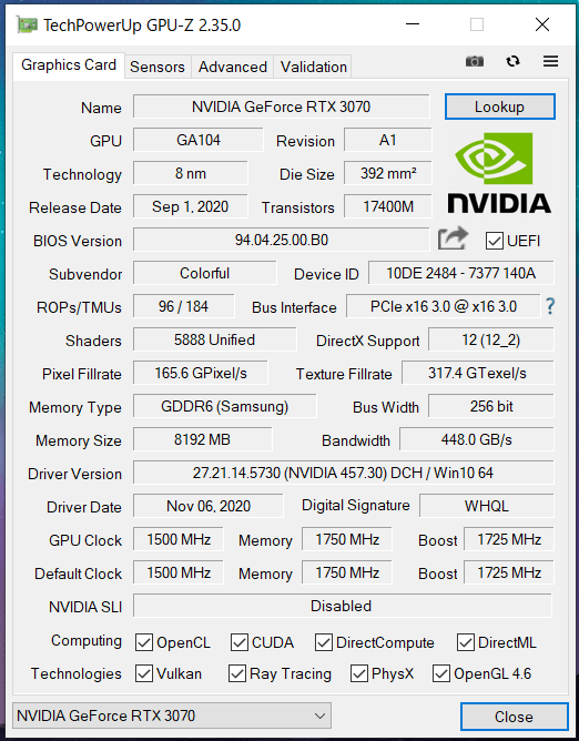 COLORFUL iGame GeForce RTX 3070 Advanced OC-V_GPU-Z_def (1)