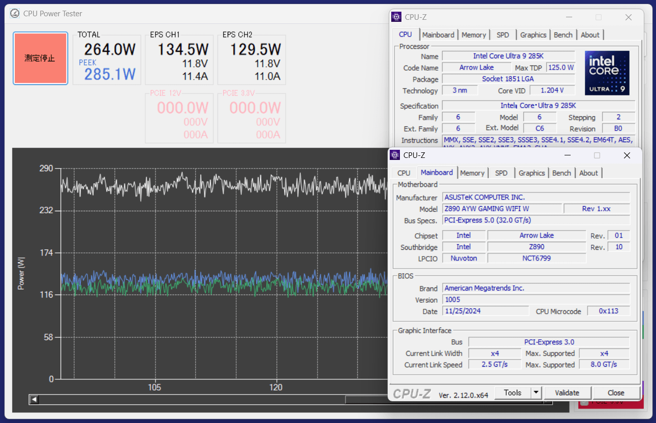 ASUS Z890 AYW GAMING WIFI W_temp_1_285K_def_Power