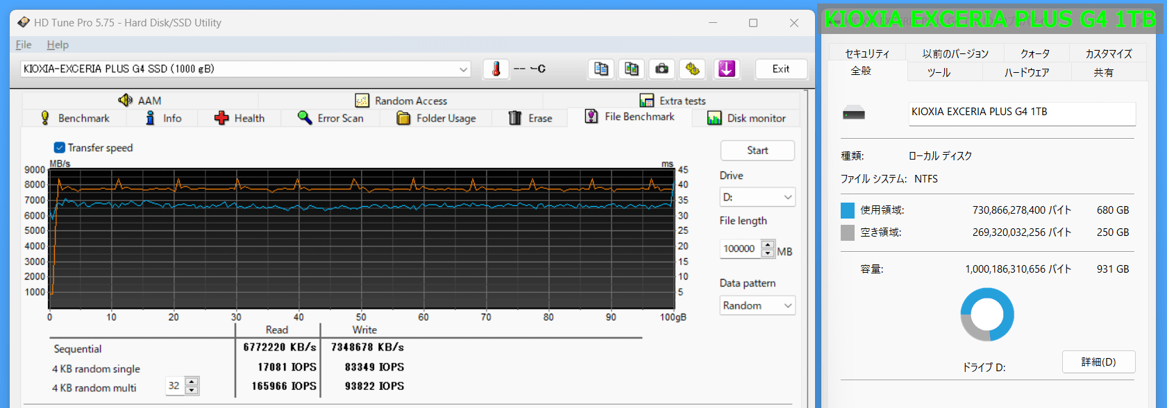 KIOXIA EXCERIA PLUS G4 1TB_SLC-Cache_250GB-Free