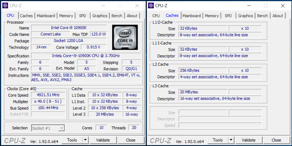 Intel Core i9 10900K_CPU-Z